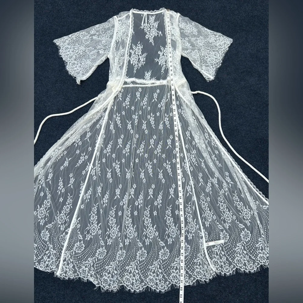 By Anthropologie White Lace Long Robe S/M - Picture 8 of 12